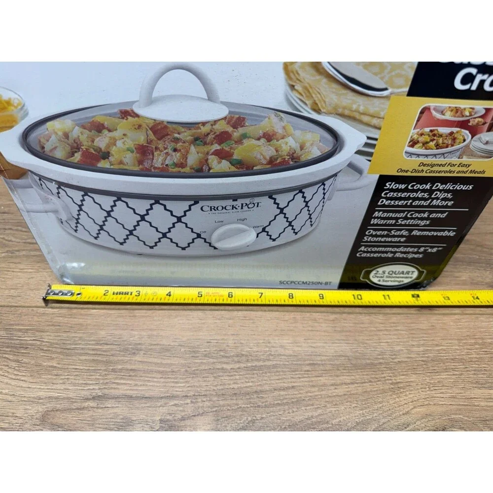 Crock-Pot 2.5-Quart Casserole Crock Slow Cooker, White/Blue (Blue Trellis)
